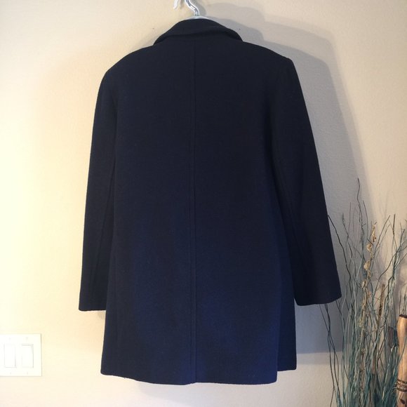 Real Comfort Wool Pea Coat Navy Blue Double Breasted L Vintage - Picture 4 of 12